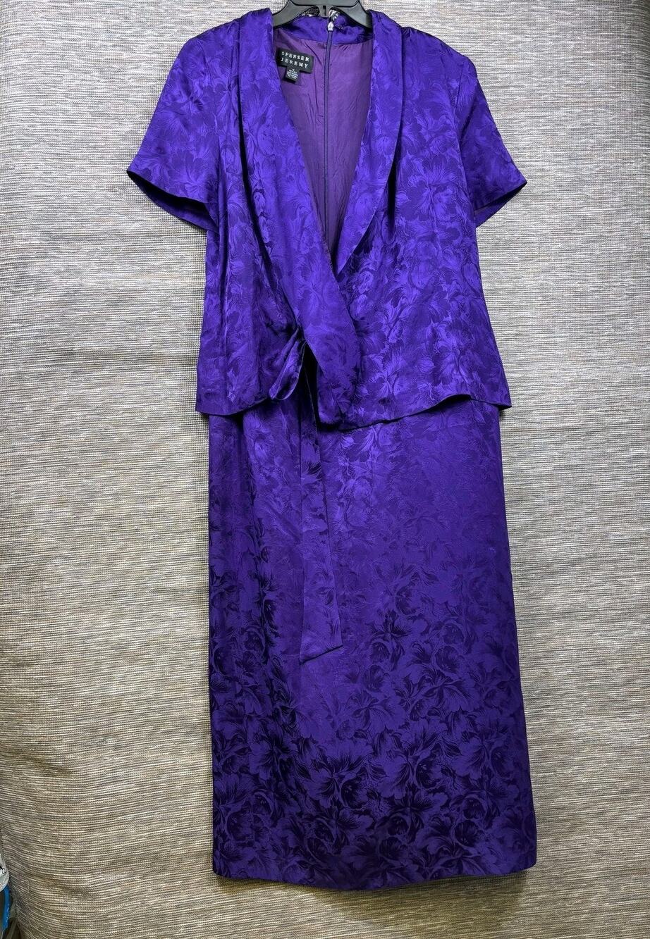 Spenser Jeremy Dress Jacket Set Womens Sz 16 Purple Silk Floral Jacquard Formal